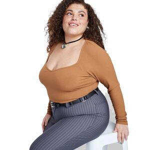 NWT Wild Fable Long Sleeve Sweetheart Neck Seamless Shirt Brown XXL